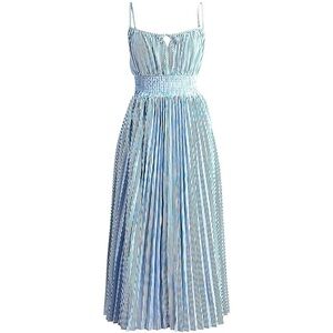 J Crew Smocked-Waist Pleated Dress in Blue and White Stripe Size 6 New NWT